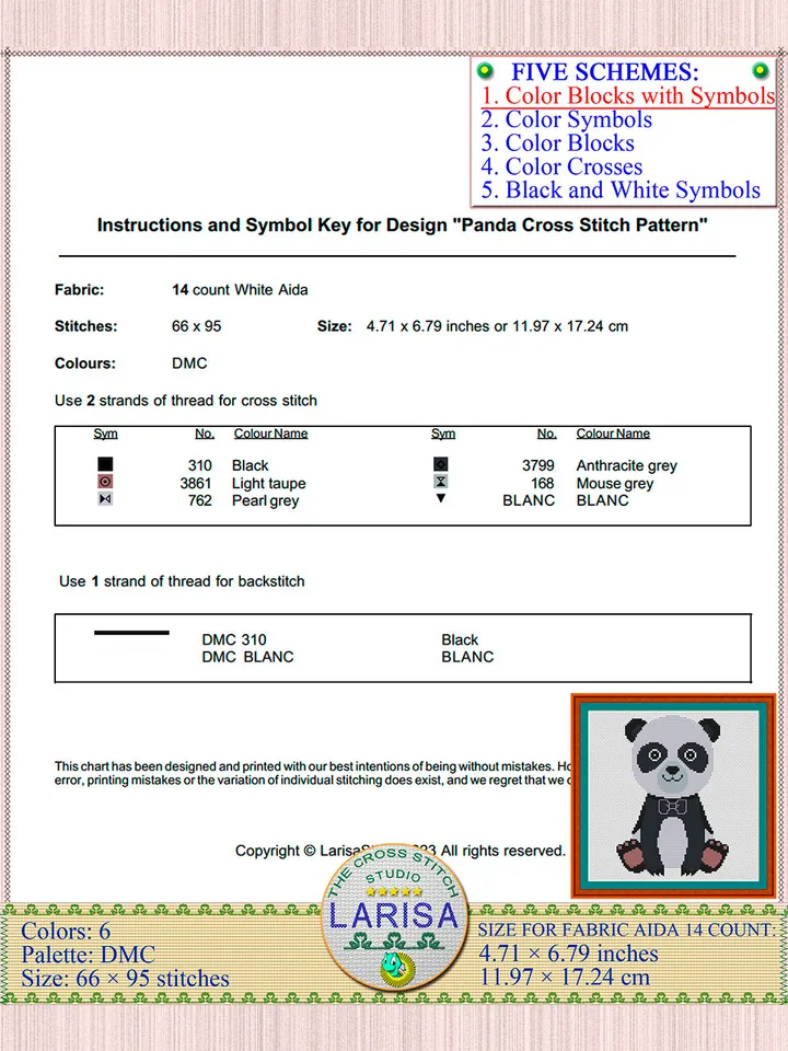 Panda Cross Stitch Pattern | Cute Panda Bear Chart