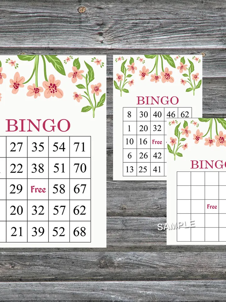 Pink flowers bingo game card,Floral bingo game card,Floral Printable Bingo,Flower themed bingo game,INSTANT DOWNLOAD-109