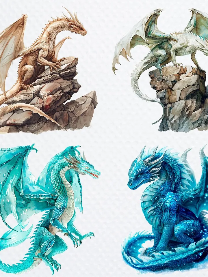12 Dragon PNG Bundle, Chinese Dragon PNG, Printable Watercolor clipart, High Quality PNG, Digital download, Paper craft, junk journals