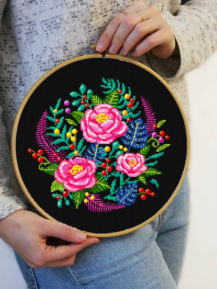 Floral cross stitch pattern PDF download Flowers cross stitch chart, Flower bouquet, Rose flower embroidery PDF, DIY gift plant lover #P29