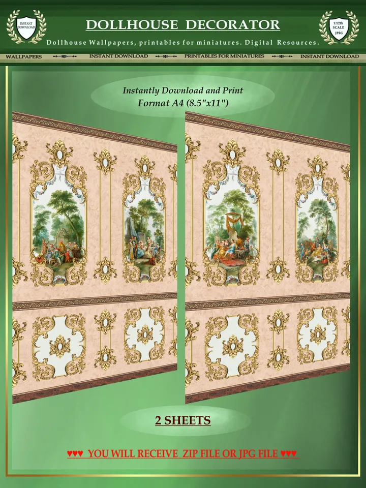 Wallpapers- Set 2 | Printables for Dollhouses and Unique Miniature Projects | Digital Downloads | in Scale 1/12th