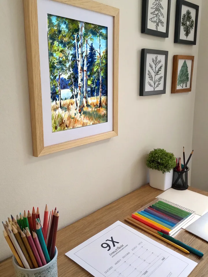 Pastel Birch Trees Painting 9.5x12 – Tranquil Forest Landscape on Pastelmat by IrenFantasyArt