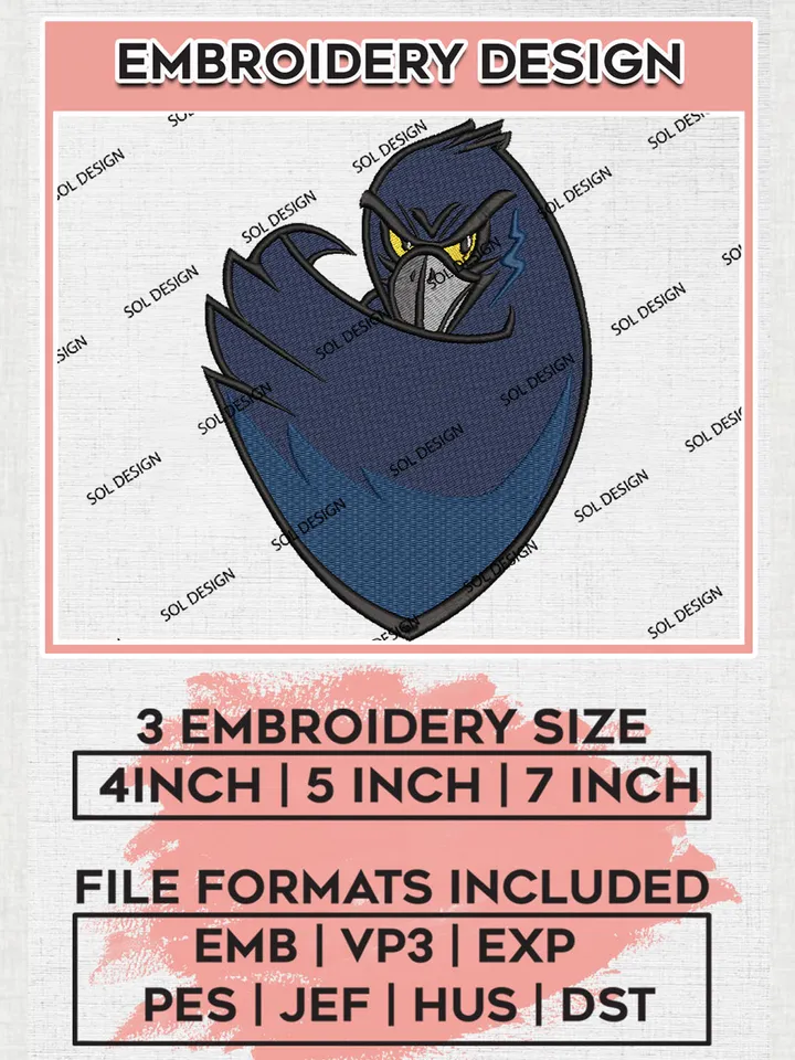 NCAA Monmouth Hawks College Football Team Mascot Logo Embroidery Design Files, NCAA Monmouth Hawks Machine Embroidery, NCAA Teams, Game Day, 3 sizes, NCAA Machine embroidery designs, Digital Download