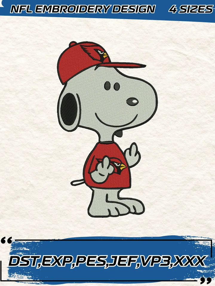 Snoopy Arizona Cardinals Embroidery Design,NFL Logo Embroidery Design,Machine Embroidery Design File,4 Sizes, Digital Download