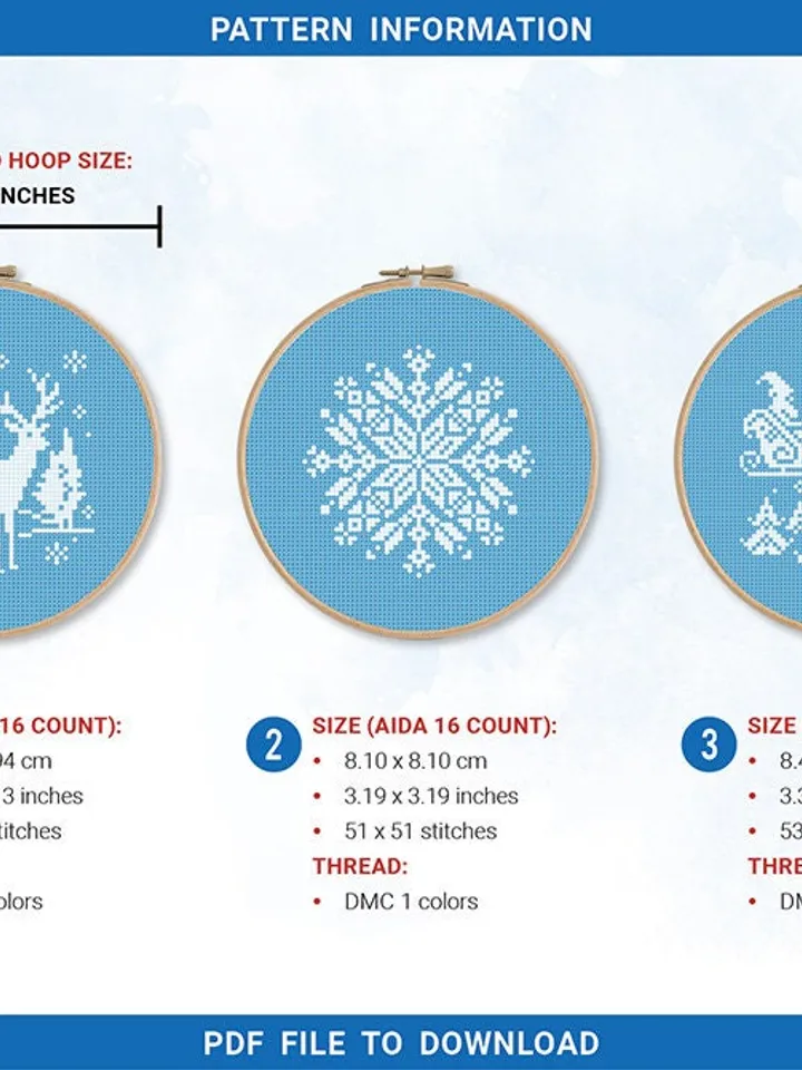 Christmas Bundle Snowflake, Santa Claus, Christmas deer cross stitch pattern, decor, counted, chart, gift DIY, embroidery, instant PDF