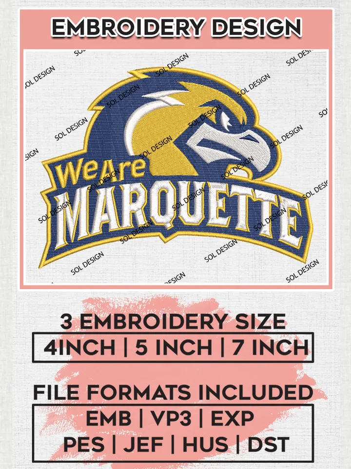 We Are Marquette College Team Logo Embroidery Design Files, NCAA Marquette Golden Eagles Machine Embroidery, NCAA Teams, 3 sizes, NCAA Machine embroidery designs, Digital Download