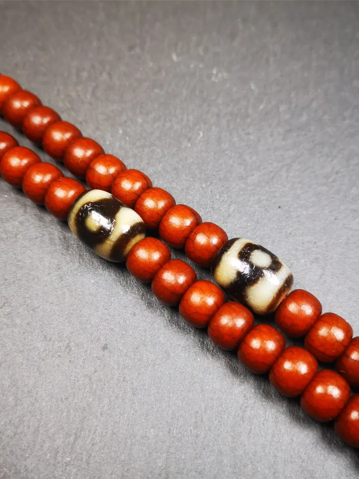 Gandhanra Tibetan Mandala 3 Eyes Dzi Bead Accessories,Dzi Spacer Beads,Marker Beads for Mala Necklace,0.47&quot; × 0.6&quot;