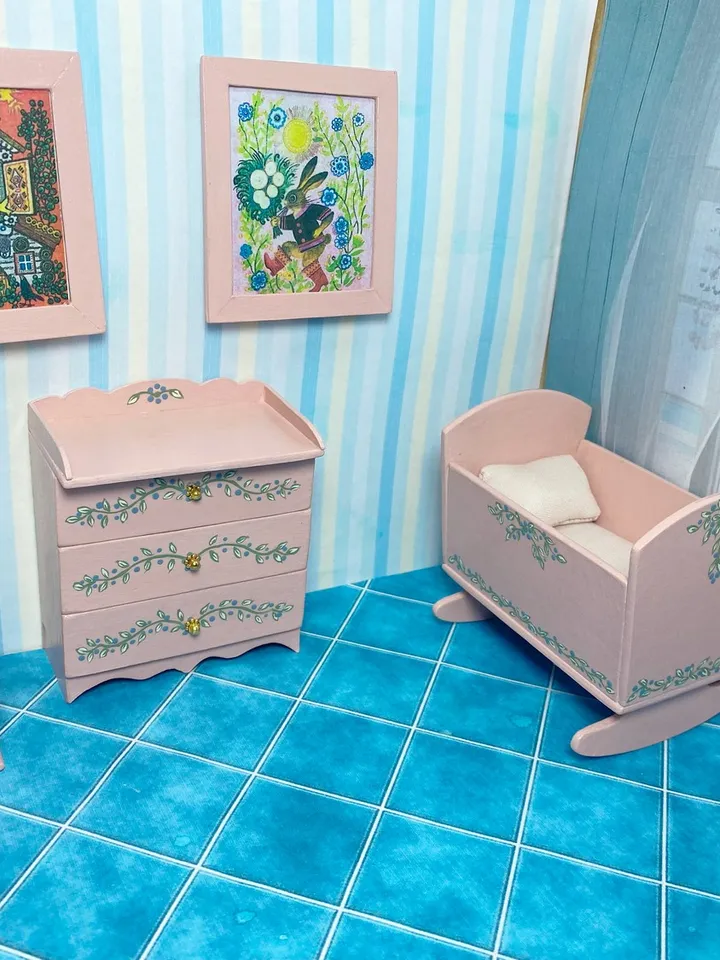 Doll furniture for a children's room. miniature dollhouse. 1:12.