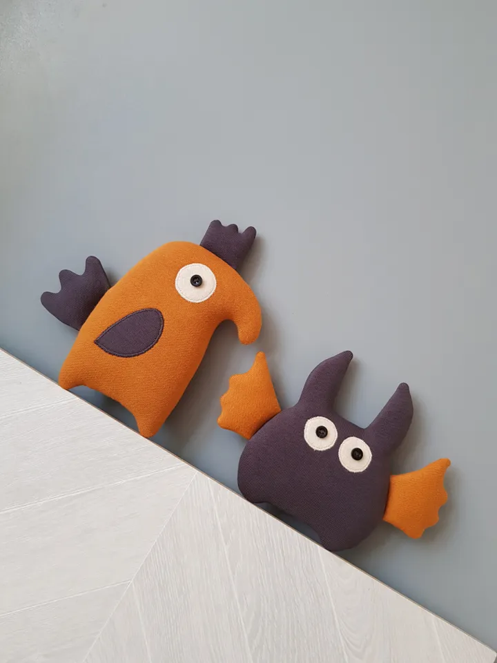Halloween doll pattern PDF for sewing bat, digital tutorial in English, rag doll diy