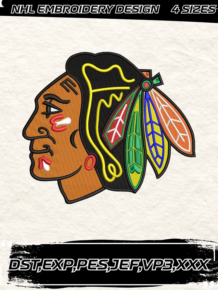 Chicago Blackhawks Logos Embroidery Designs,NHL Logo Embroidery Files, Machine Embroidery Design File, 4 Sizes,Digital Download