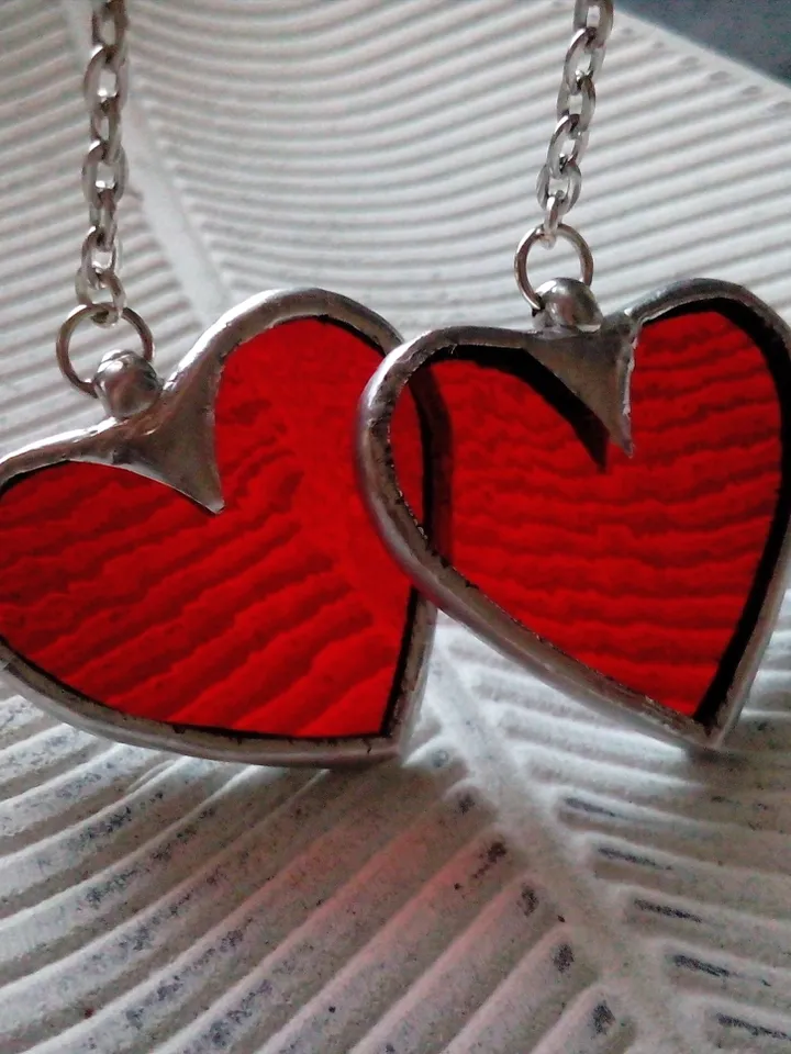 Red Heart glass earrings, valentines, st Valentine, women's heart earrings, kawaii earrings, Love earrings