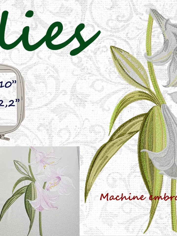 Lilies 10x12 Machine Embroidery Design DIGITAL EMBROIDERY
