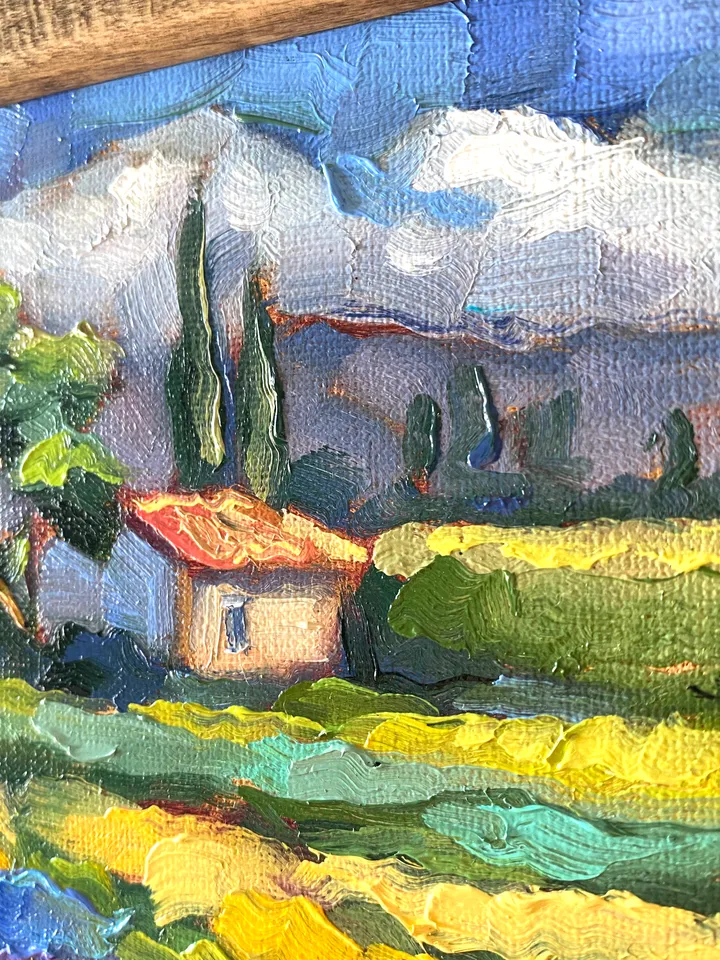 Lavender Fields Painting Tuscany Original Art Landscape Oil Painting Impasto Small Artwork 6x6 Tuscan Serenity Painting Wild Flowers