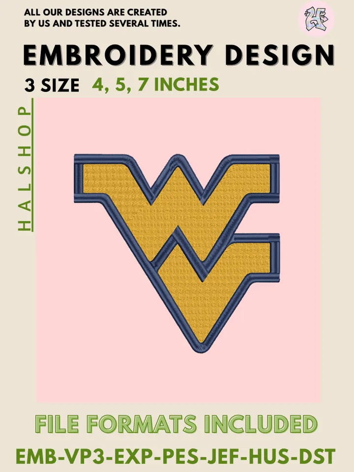 West Virginia Mountaineers Machine Embroidery Design – NCAA College Team Digital Embroidery File 💙