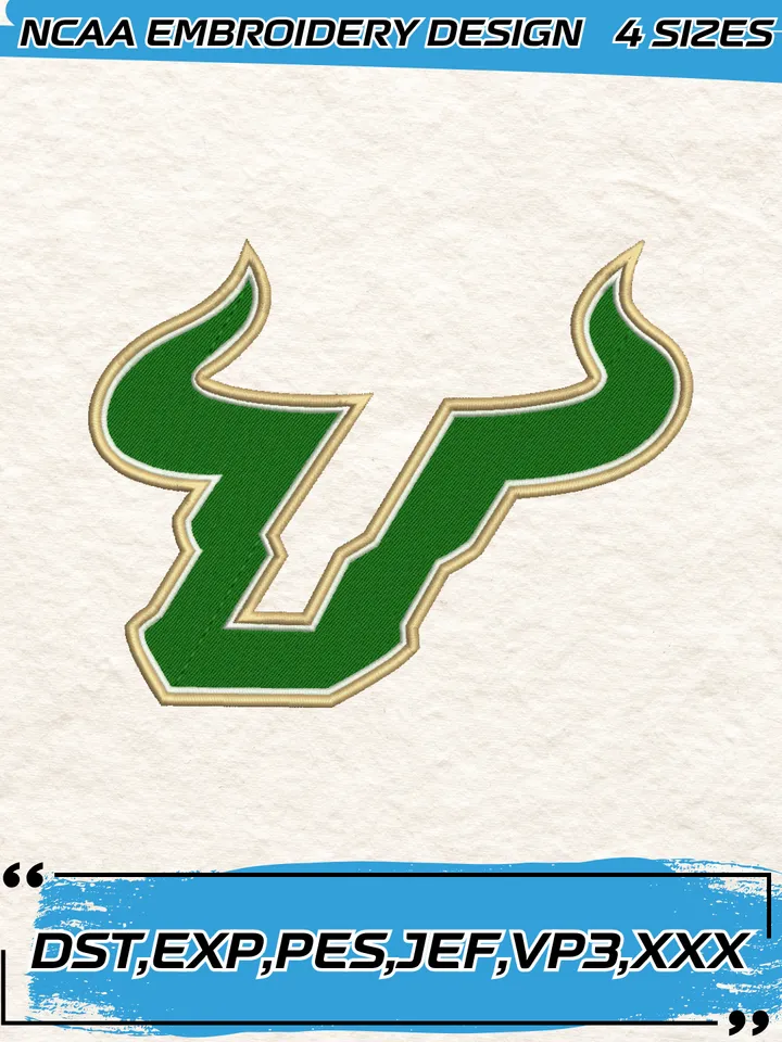 South Florida Bulls Embroidery Designs,NCAA Logo Embroidery Design,Machine Embroidery Design File,4 Sizes, Digital Download
