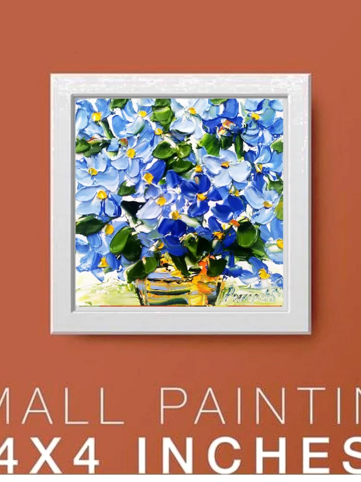 Forget-Me-Not Painting Cornflower Original Art Impasto Oil Painting 4x4 Blue Impasto Wildflower Wall Art Floral Meadow Painting Field