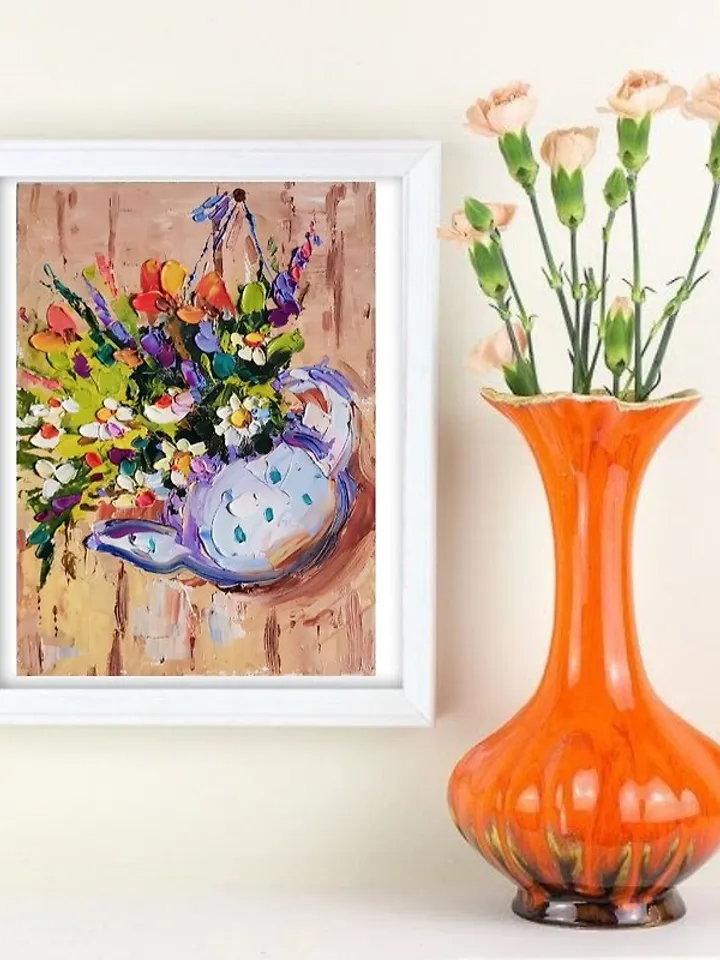 Daisy Painting Tuscany Original Art Oil Painting Impasto Flower Art by Verafe