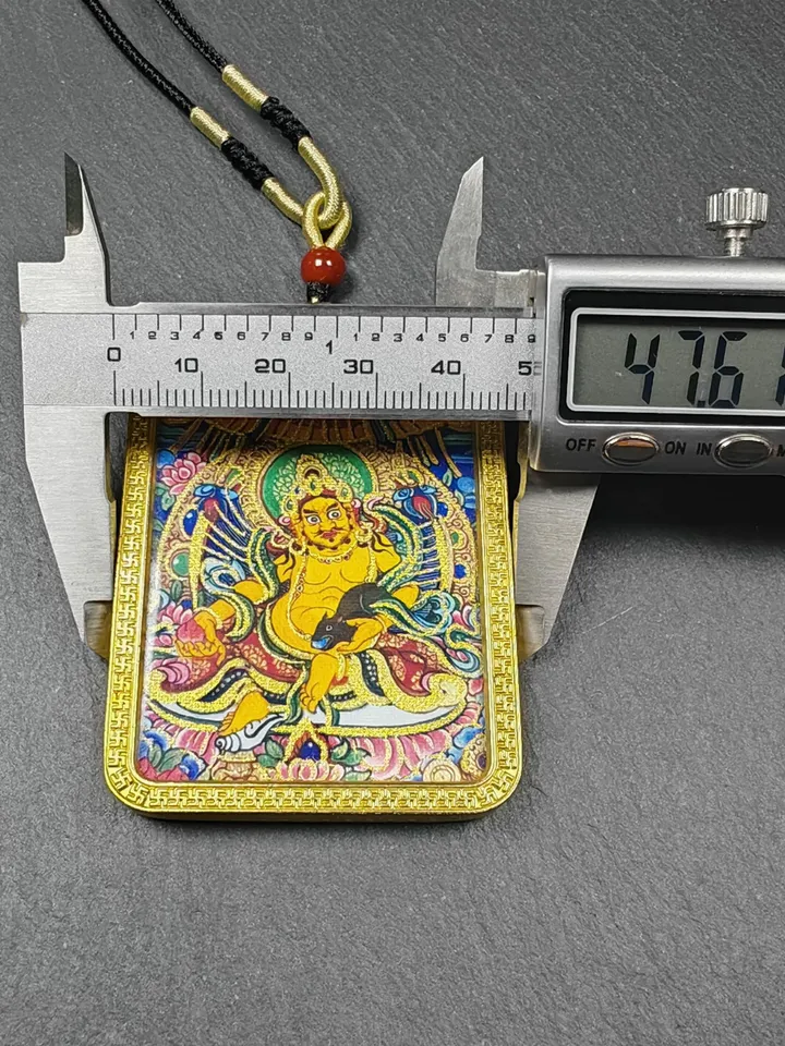 Gandhanra Hand Painted Tibetan Gau Ghau Shrine,Consecration Yellow Jambhala Amulet,Mini Tibetan Buddhist Altar Pendant