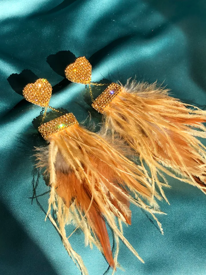 Feather and Crystal Earrings