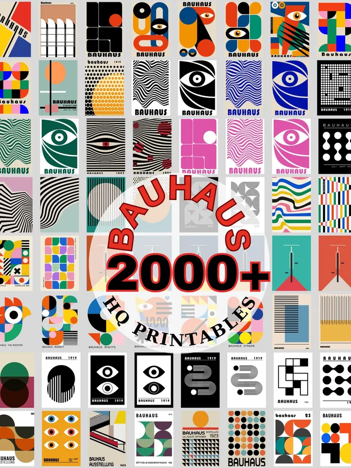 Bauhaus poster set of 2000+ premium printable wall art prints mid century modern minimalist abstract geometric bundle digital print download