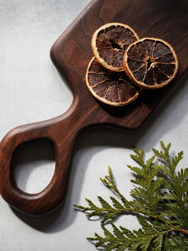 Organic Shaped Wood Serving Board with Handle - carved by hand - offered in local Pennsylvania Walnut, Sycamore, Maple - Long Serving Board