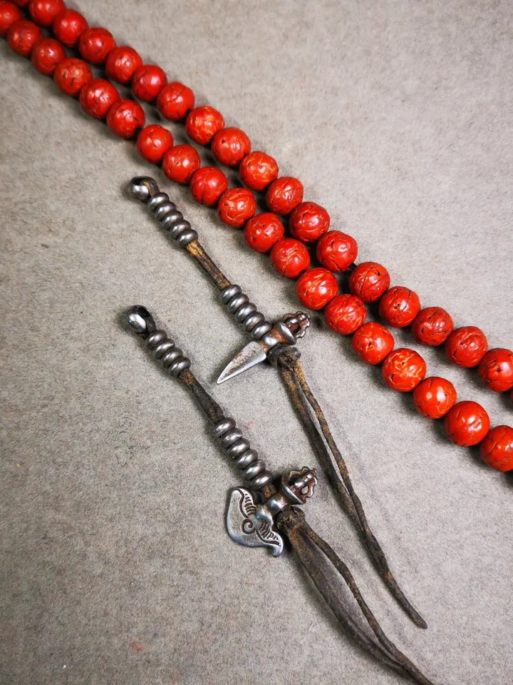 Gandhanra Handmade Tibetan Buddhist Mala Counters,Prayer Bead Counters,with Kartika and Kila Pendant,Made of  Cold Iron