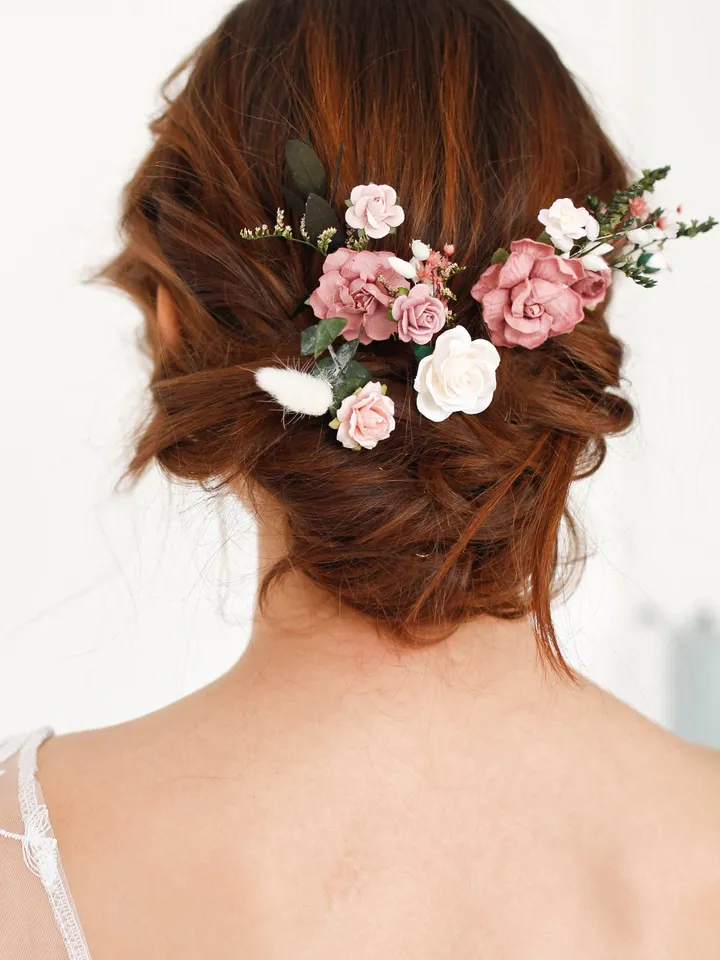 5 pcs Dusty pink hair pins Flower hair piece Bridal hair pins Wedding flower pin Bridal hair piece Floral headpiece
