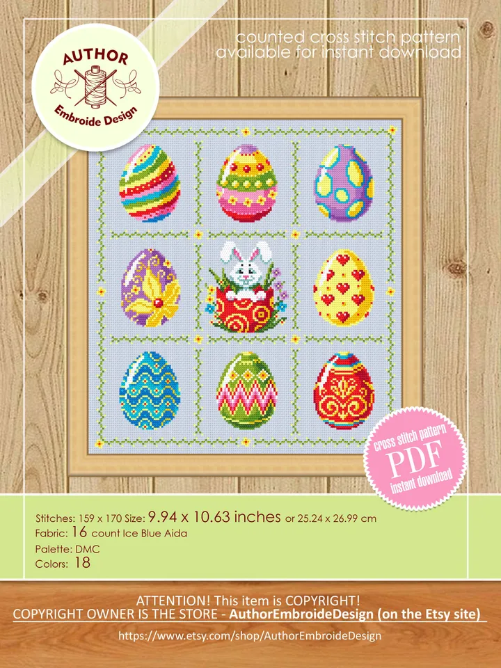 Easter eggs cross stitch pattern download PDF Funny Easter bunny cross stitch chart, Easter cross stitch sampler, DIY Easter home decor #T5