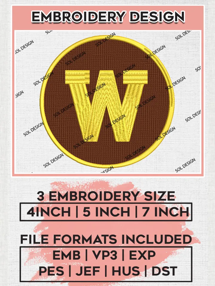 Western Michigan Broncos Team W Letter Logo embroidery designs, NCAA Western Michigan Broncos Logo Machine embroidery designs, NCAA Team Logo embroidery designs, NCAA Game Day Machine embroidery designs, Digital Download