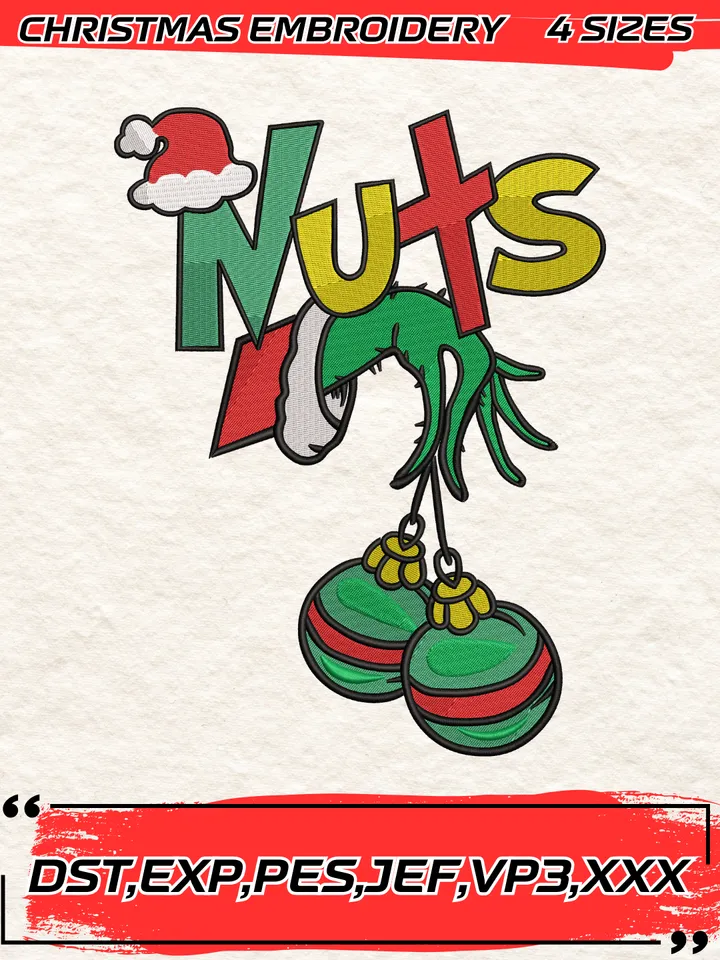 Chest Nuts Grinch Hand On Breasts Embroidery, Funny Christmas Embroidery,Christmas Embroidery Design,4 Sizes, Digital Download