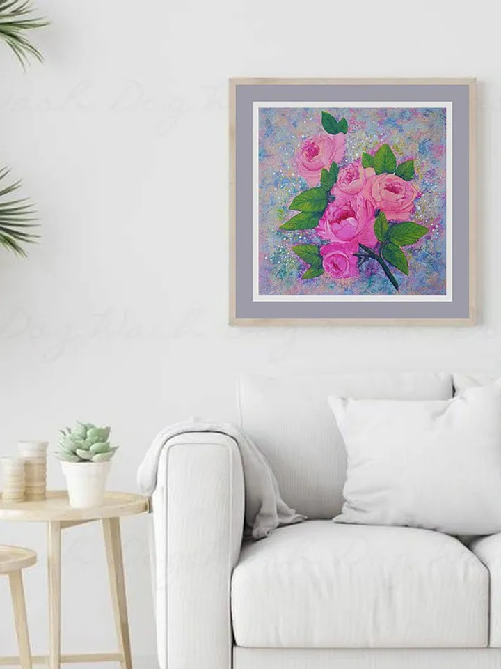 Pink Roses Painting Flower Original Art Floral Bouquet Wall Art Acrylic Painting