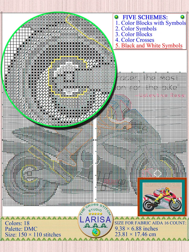 Motosport Cross Stitch Pattern | Motorcycle Racer | Motorbike | Sport Bike