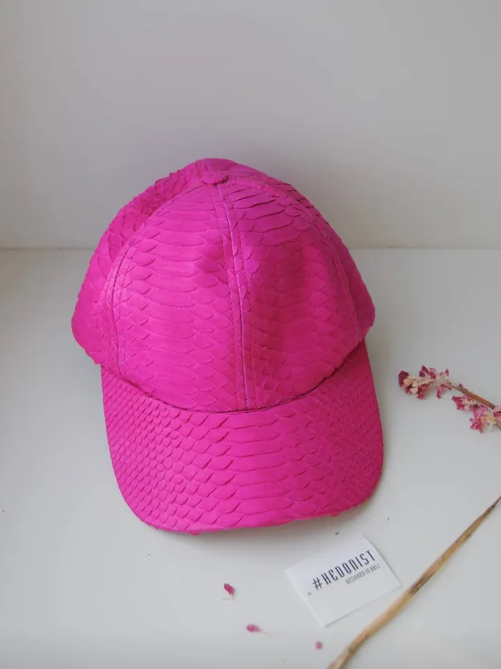 Genuine python skin women baseball cap | women accessories | exotic leather cap | purple genuine python skin | Fuchsia leather cap