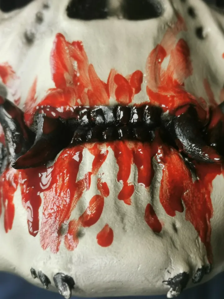 Three-eyed demon mask with moving jaw and bloody mouth, resin skull mask, demon skull, halloween mask scary, custom cosplay mask