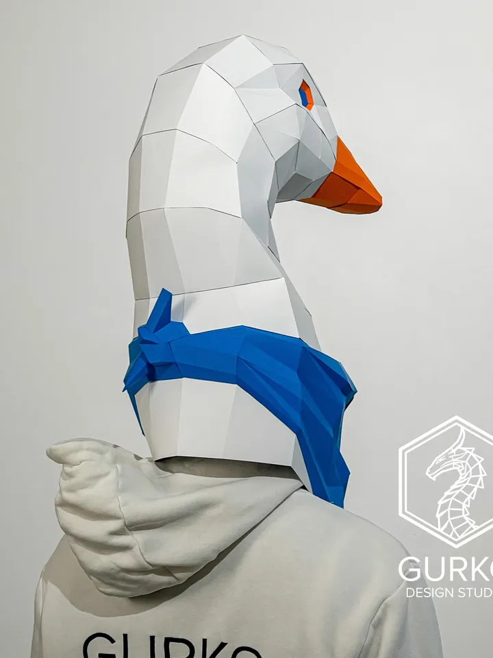 Goose Mask Papercraft, Bird, Digital Template, PDF Download, Gurko, 3D Low Poly Animal Mask, DIY Origami, Pepakura, Paper Mask, DIY Costume