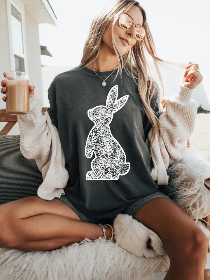 Lace Bunny Easter Png, Easter Png, Floral Bunny Png, Floral Chinoiserie Png, Bunny png, Girly easter png, Spring png, Lace Bunny Png