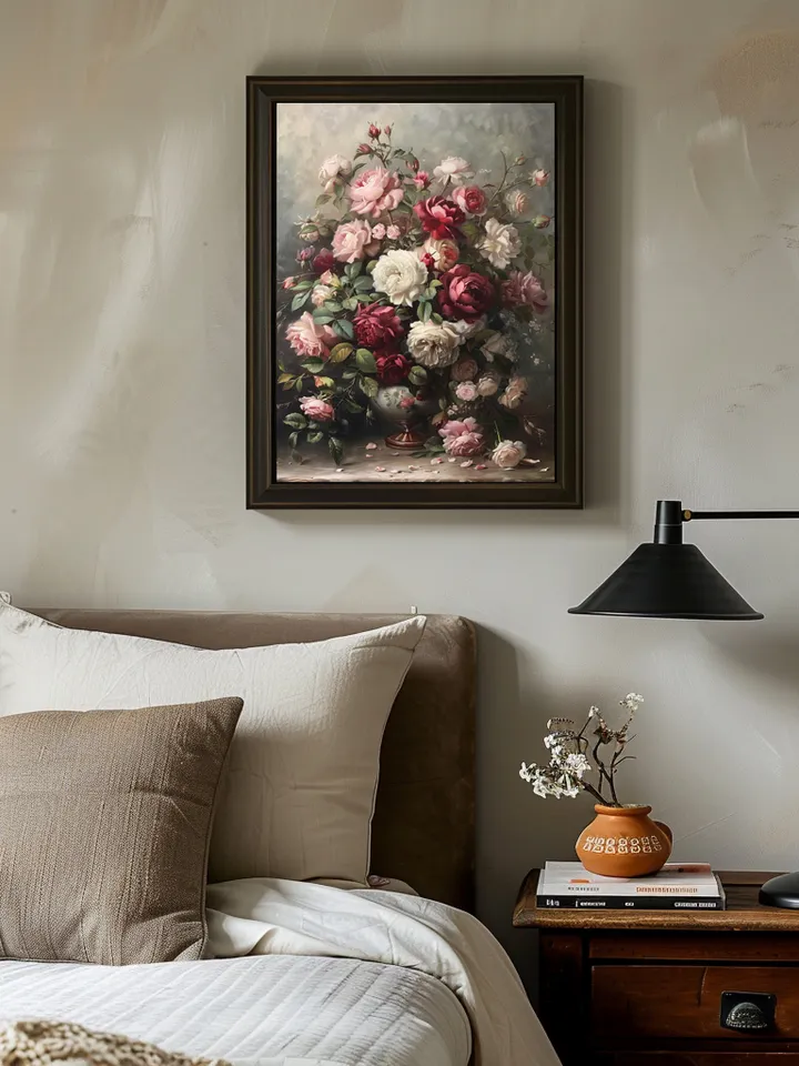 Art Print Digital Set of 3 vintage Renaissance paintings of roses, daisies and marigold flowers. Wall art. Home Decor. Instant download.