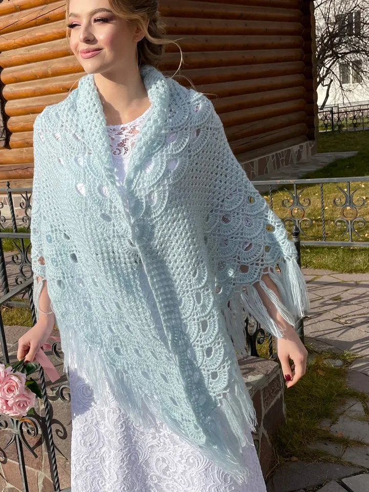 Mint wedding shawl fringe, Bridal cape lace, Bride shawl winter, Bridesmaid shawl gifts , Triangle wool shawl , Cover up bridal party shawl