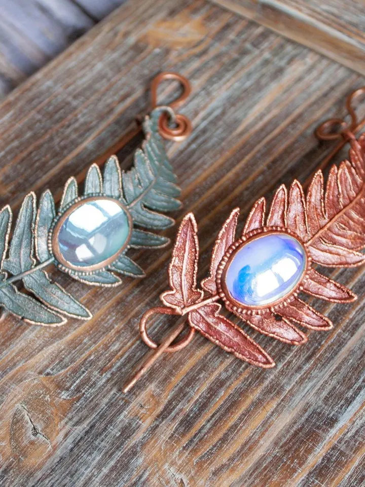 Unique handmade electroformed hair clip made from real fern leaves
