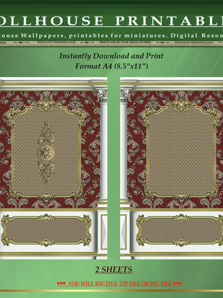 Wallpapers- Set 17-v9 | Printables for Dollhouses and Unique Miniature Projects | Digital Downloads | in Scale 1/12th