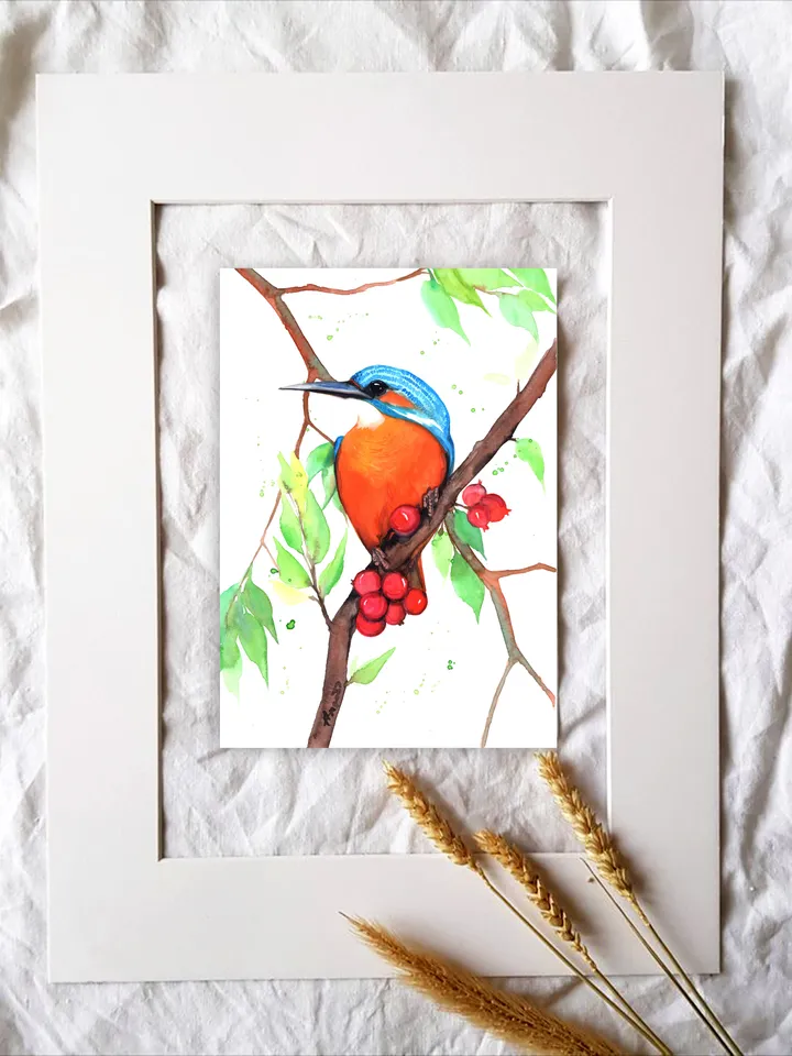 Bird on a tree branch Watercolour, bird painting, wall decor, birds lover gift, 8x11 in handmade art by Anne Gorywine