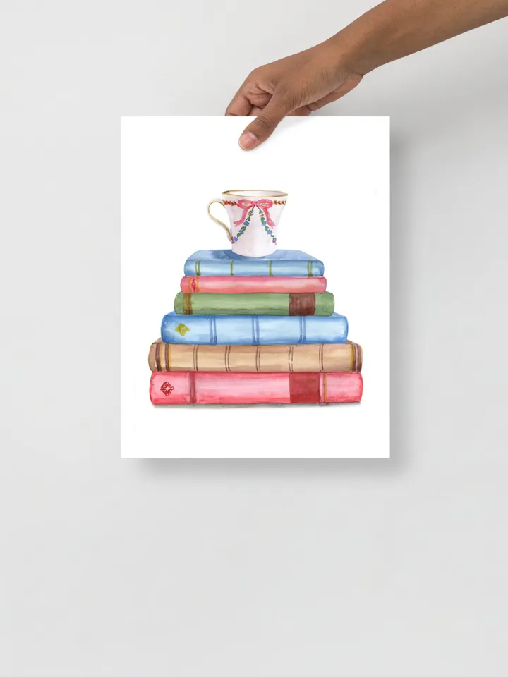 Vintage Book Art Print, Watercolor Painting Poster, Vintage Book Art, Watercolor Book Art, Home Office Wall Art, Stack Of Books, Library Art
