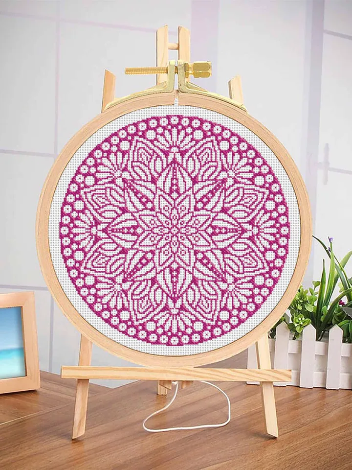 Flower mandala circle cross stitch pattern download PDF Monochrome mandala digital Beginner stitch Floral ornament cross stitch chart #M49