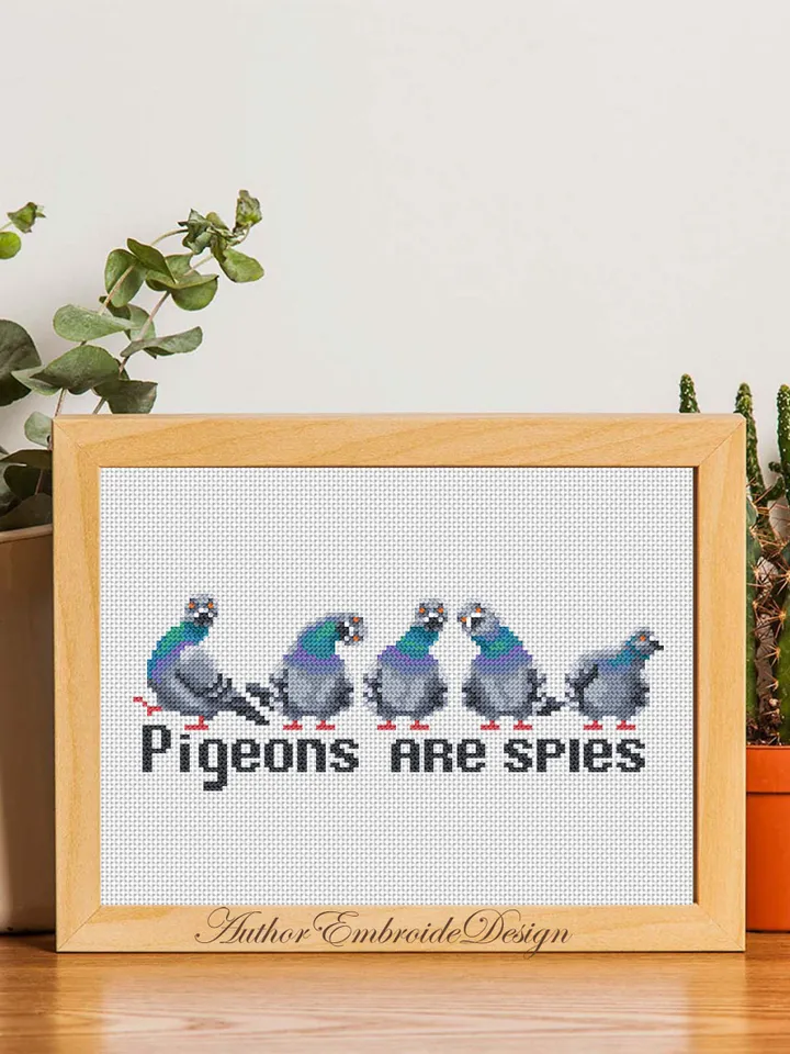 Funny pigeons cross stitch pattern PDF download Cross stitch quote Pigeons are spies, Small modern cross stitch chart, Pigeon gifts #Q61