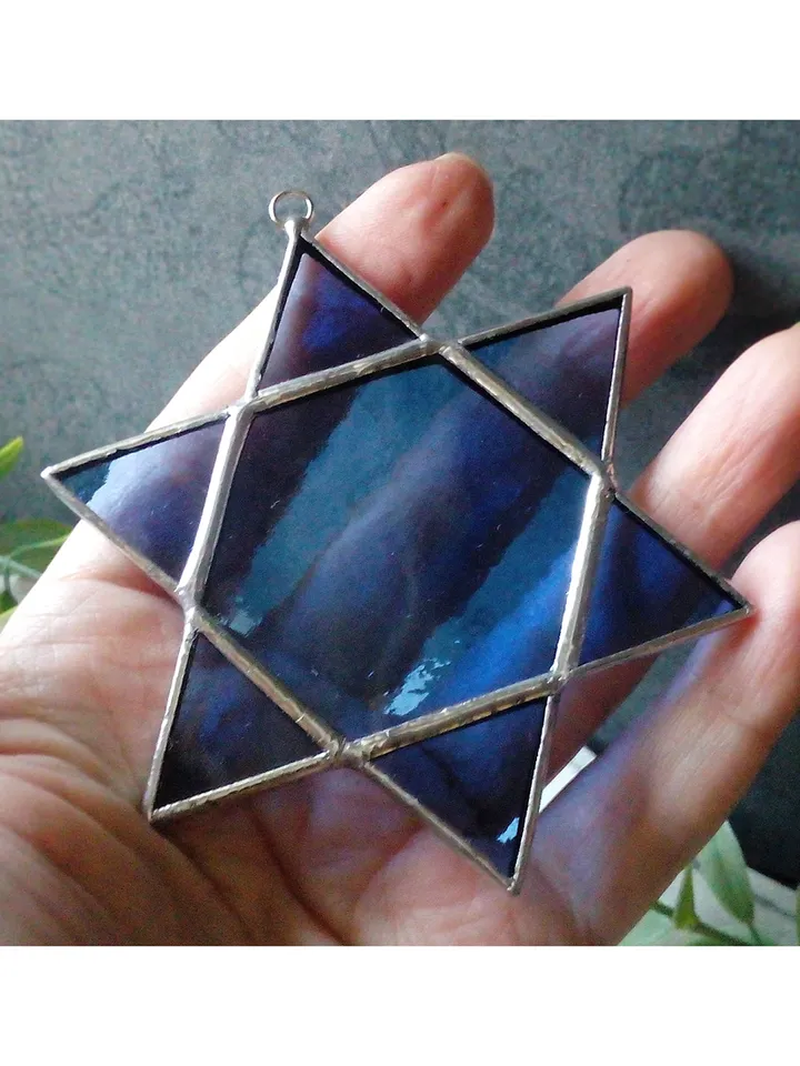 Star of David, Hanukkah, jewish star, Blue snowflake suncatcher, new year tree toy, seals of Solomon, star car hanger