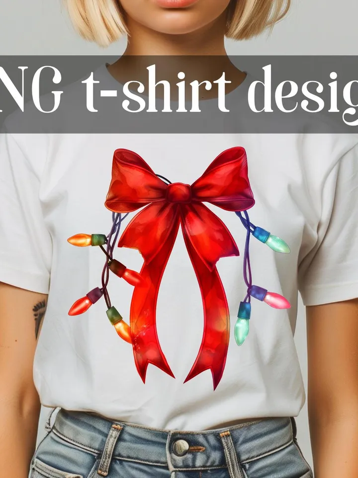 Christmas Light Coquette Bow PNG tshirt design, Christmas Season sublimation, New year PNG, Retro Merry Christmas Png, Coquette Bow