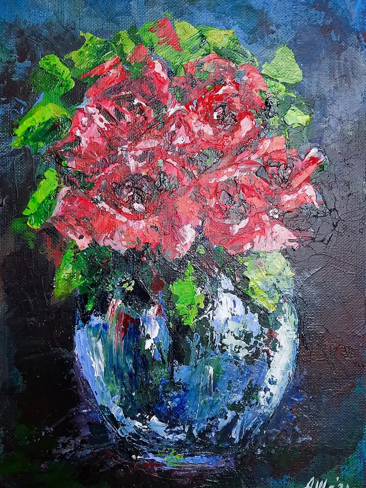 Red roses painting Original acrylic painting Flower painting Abstract still life
