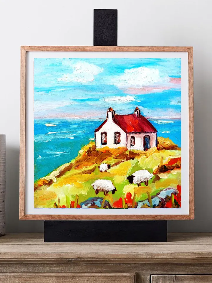 Ireland Painting Irish Cottage Original Art Sheeps Painting Landscape Impasto Oil Painting Farm Small Impressionist Art by ArtProkopaloSv