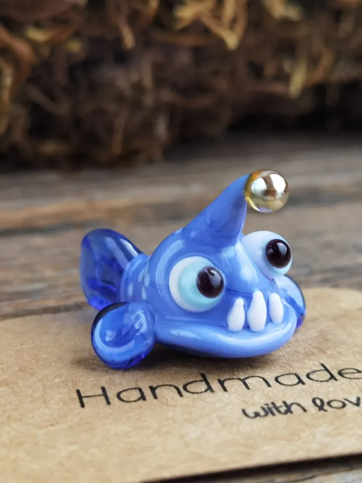 Angler fish figurines Glass fish Tiny fish Miniature fish Glass figurines Tiny glass animals Aquarium decor Angler ornaments