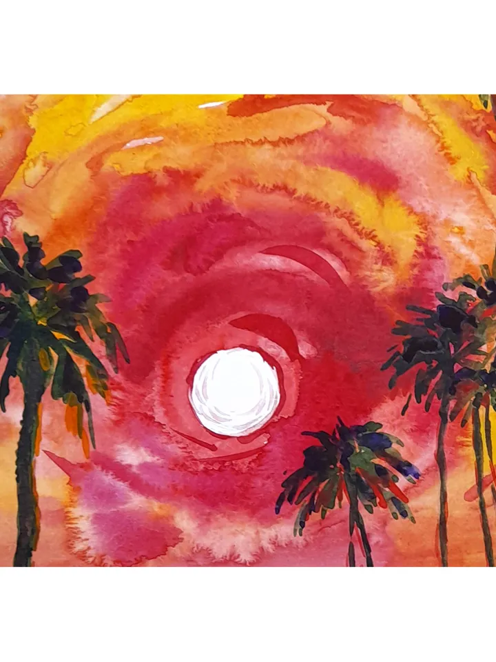 Laguna Beach Painting Sunset Original Art California Painting Watercolor Art Palm Tree Artwork 14 by 11 by TatianaArtShop